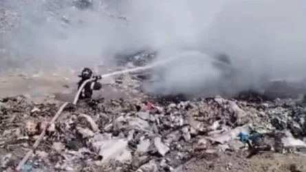 Борьба с масштабным пожаром на мусорном полигоне в Карагандинской области попала на видео